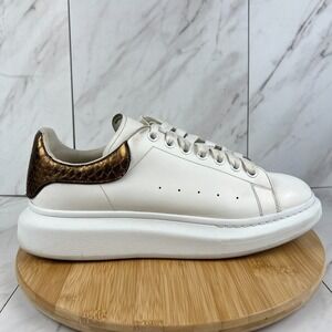 Alexander McQueen Oversized Mens Size 13 D [EU 46] White Leather Gold Sneakers